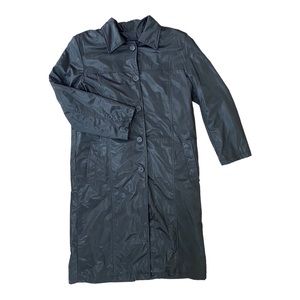SERGE PLATINI Milan Italy Black Polyvinyl Trench Coat Mens S Midi Jacket Lined